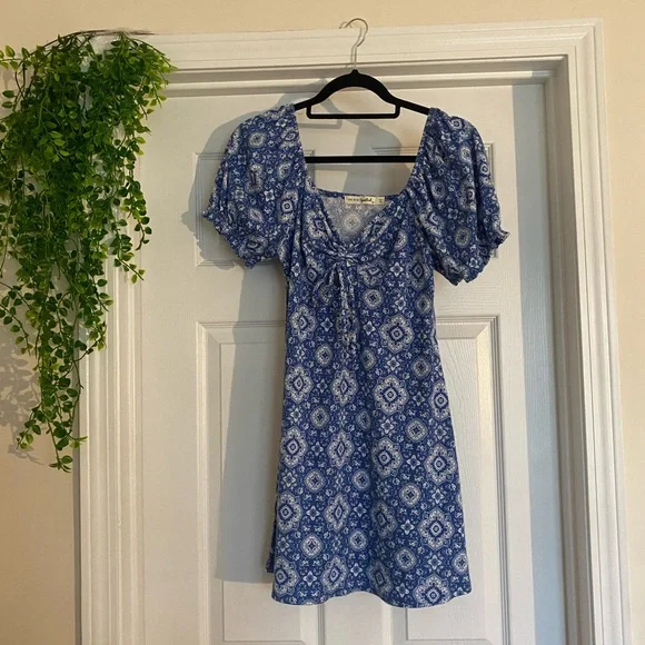 kohls blue coral dress a-line sz medium